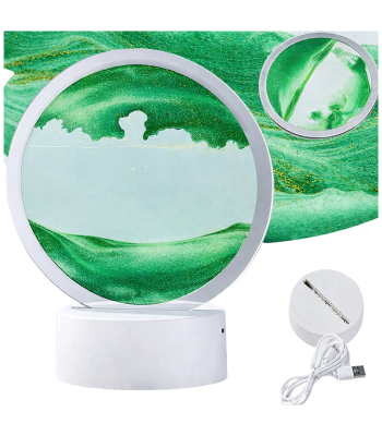3D dekoratyvinė stalinė lempa su judančiu smėliu, USB ir RGB LED apšvietimu