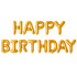 Auksinė folinių balionų girlianda „Happy Birthday“, 13 vnt.