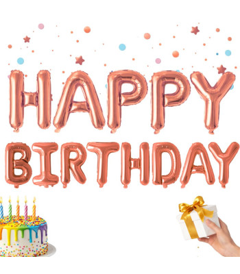 Folijiniai balionai „Happy Birthday“, rožinė gimtadienio girlianda, 13 vnt.