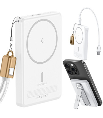 Magnetinis išorinis akumuliatorius su greituoju belaidžiu įkrovimu, USB-C ir Lightning, 5000 mAh, 20 W