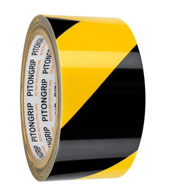 Lipni vinilinė įspėjamoji juosta linijoms žymėti, geltona ir juoda, 49mm, 18m