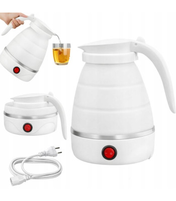 Sulankstomas silikoninis elektrinis kelioninis virdulys, baltas, 0,6 l