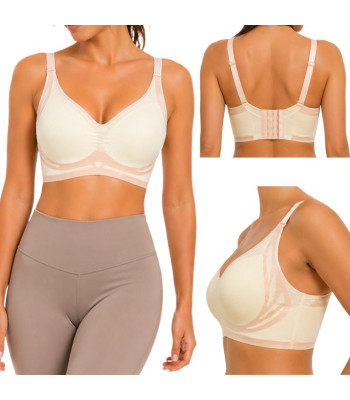 Moteriška sportinė push-up liemenėlė su įklotais, besiūlė, balta, M