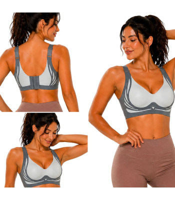 Besiūlė moteriška sportinė push-up liemenėlė su įdėklais, pilka, 2XL