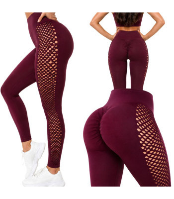 Moteriškos sportinės tamprės su „push-up“ efektu ir aukštu liemeniu, bordo, L/XL