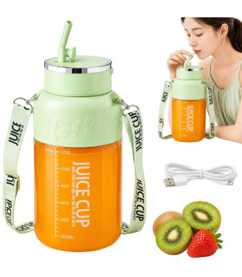 Gertuvė su USB blenderiu kokteiliams, šiaudeliu ir dirželiu, 1200 ml