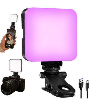Mini LED RGB lemputė fotografavimui ir filmavimui su spaustuku, 5,5 W, 3000K–6500K, 150°