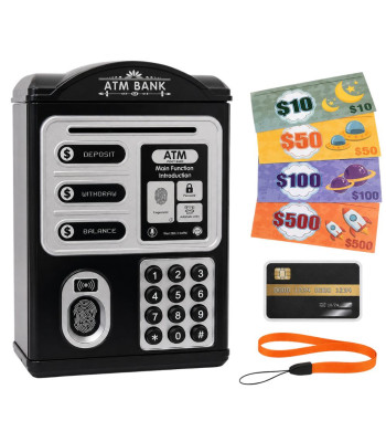Elektroninė taupyklė vaikams – bankomatas-seifas su PIN kodu ir kortele, juoda, 19 × 13 × 11 cm