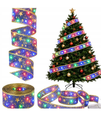 Šviečianti LED juostelė eglutei, violetinė ir auksinė, 40 LED, 4 m × 5 cm