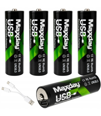 Įkraunami AA ličio jonų akumuliatoriai, 4 vnt., 1,5 V, 1466 mAh, USB-C