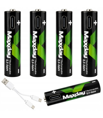 Įkraunami ličio jonų akumuliatoriai su USB-C įkrovimu, 4 vnt., AAA, 1,5 V, 440 mAh