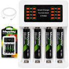 Maxday akumuliatorių įkroviklis su USB-C kabeliu ir 4 AAA akumuliatoriais, AA/AAA