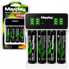 Akumuliatorių įkroviklis „Maxday“ su LCD ekranu, USB-C jungtimi ir 4 įkraunamaisiais akumuliatoriais, AA/AAA