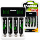 Akumuliatorių įkroviklis Maxday AA / AAA su LCD ekranu, 4 AAA akumuliatoriais ir USB-C kabeliu