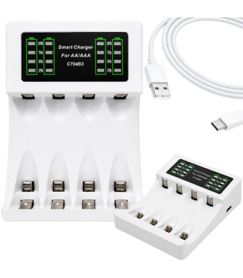 MAXDAY įkroviklis su USB-C ir LED indikatoriumi, AA/AAA, C704B3
