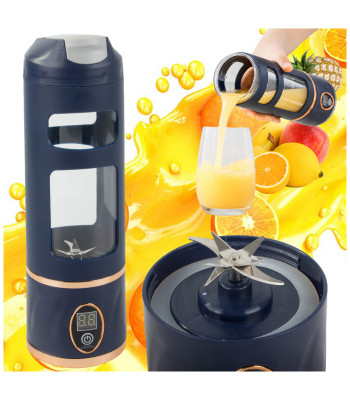 Belaidis kokteilių trintuvas su gertuve, tamsiai mėlynas, USB, 450 ml