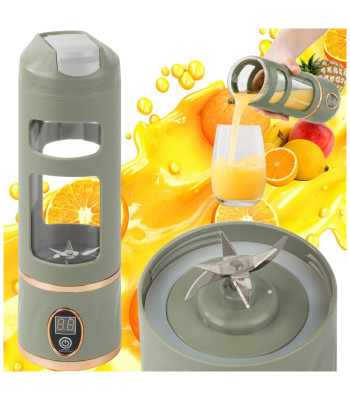 Belaidis nešiojamasis kokteilių trintuvas, žalias, USB, 450 ml