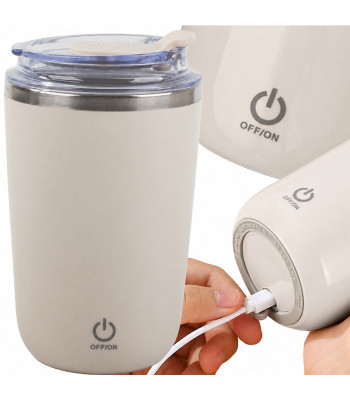 Savaime maišantis termopuodelis su USB maišikliu, smėlio spalvos, 350 ml