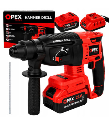 Akumuliatorinis perforatorius OPEX TOOLS SDS+ su 2 akumuliatoriais, 3.0 Ah, 21V, OPX28008