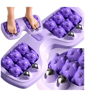 Rankinis pėdų masažuoklis su voleliais ir metaliniais rutuliukais, violetinis, 28 × 13,5 × 4 cm