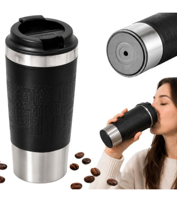 Terminis puodelis su siurbtuku kavai ir arbatai, juodas / sidabrinis, 500 ml