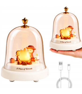 Kalėdinė LED naktinė lemputė su laužu ir muzikine dėžute po kupolu, 15 × 12 cm