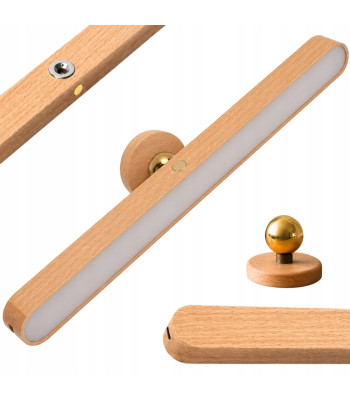 Magnetinė sieninė LED naktinė lemputė, medžio ir metalo, jutiklinė, USB-C, 30,5cm x 2,9cm x 2,4cm