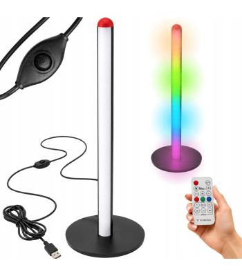 LED RGB toršeras su nuotolinio valdymo pultu, juodas, USB, 7 spalvos, 50 cm