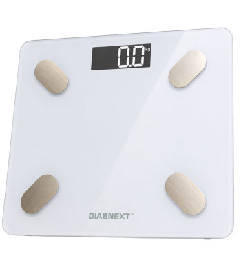Elektroninės stiklinės vonios svarstyklės su LCD, baltos, iki 180 kg, 30 × 26 × 2 cm