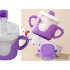 Vaikiškas neišsiliejantis puodelis su silikoninėmis rankenėlėmis, šiaudeliu ir snapeliu, violetinis, 300 ml