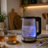 Stiklinis elektrinis virdulys su mėlynu LED apšvietimu, juodas, tylus, 1500 W, 2 l