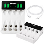 Maxday įkroviklis AA ir AAA akumuliatoriams, USB-C, LCD, 4 lizdų, baltas, 8,6 × 6,8 × 2,7 cm, C704Y4