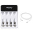 Maxday įkroviklis AA ir AAA akumuliatoriams, USB-C, LCD, 4 lizdų, baltas, 8,6 × 6,8 × 2,7 cm, C704Y4