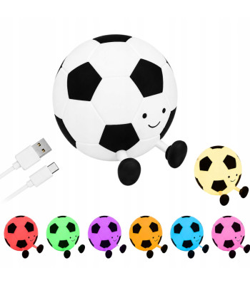 Silikoninė LED naktinė lemputė „Futbolo kamuolys“, RGB, valdoma lietimu, su laikmačiu, USB-C, 10 × 11 cm