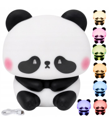 Silikoninė LED RGB naktinė lempa vaikams – panda, valdoma lietimu, įkraunama, 10,5 × 10,5 × 10 cm