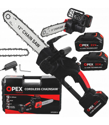Akumuliatorinis grandininis pjūklas OPEX TOOLS, 2 akumuliatoriai 21V 3.0Ah, OPX28014, 12″