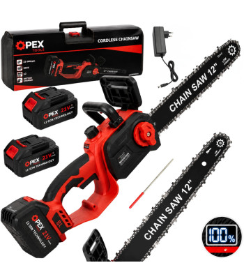 Akumuliatorinis grandininis pjūklas OPEX TOOLS su 2 akumuliatoriais ir lagaminu, OPX28015, 12″