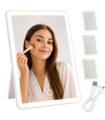 LED kosmetinis veidrodis makiažui, belaidis, baltas – 24230