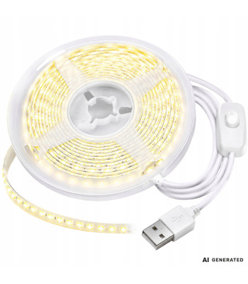 LED juosta su USB jungtimi, jungikliu ir lipniu pagrindu, šaltai balta šviesa, 5 V, 3 m