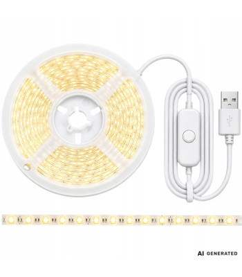 Lipni dekoratyvinė LED juosta su jungikliu, šaltai balta, USB, 5 V, 5 m