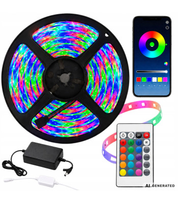 RGB LED juosta su pultu, programėle ir Music Sync funkcija, 10 m, 12 V, 5050RGB