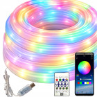 LED neoninė RGBIC juosta su Bluetooth, programėle, nuotolinio valdymo pultu ir USB, 5 m