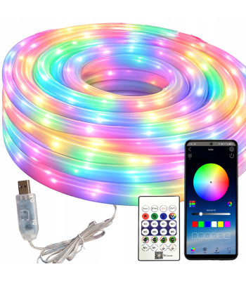 Lanksti neoninė RGBIC LED juosta su Bluetooth, programėle, nuotolinio valdymo pulteliu ir USB, 360°, 10 m