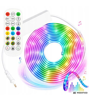Neoninė LED juosta su RGB apšvietimu, Bluetooth, programėle ir nuotolinio valdymo pulteliu, skirta naudoti viduje ir lauke, 5 m