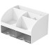 Baltas stalo organizatorius su 2 stalčiukais ir 6 skyriais, 12 × 21 × 14 cm