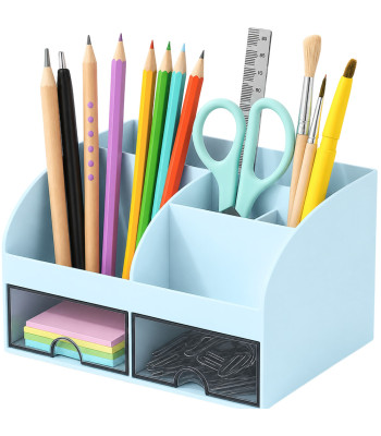 Stalo organizatorius kosmetikai ir kanceliarinėms priemonėms, mėlynas, 12 × 21 × 14 cm