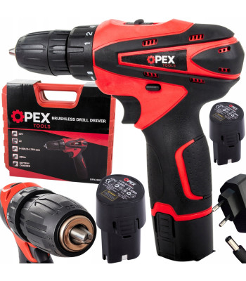 Akumuliatorinis bešepetėlinis gręžtuvas-suktuvas OPEX TOOLS su priedais ir lagaminu, OPX28032, 12 V, 2 × 2,0 Ah