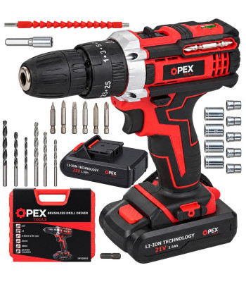 Akumuliatorinis smūginis gręžtuvas-suktuvas OPEX TOOLS su 2 akumuliatoriais ir priedais, OPX28033, 21 V