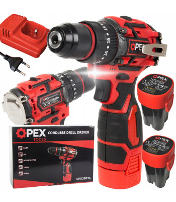 Akumuliatorinis smūginis gręžtuvas-suktuvas OPEX TOOLS, bešepetėlis, su 2 akumuliatoriais ir lagaminu, 16,8 V, OPX28036