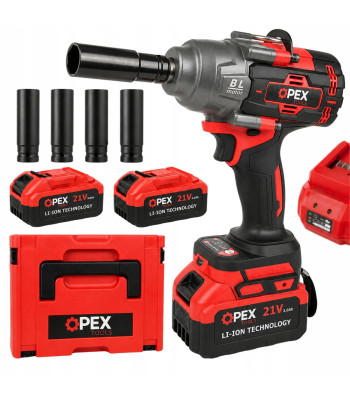 Akumuliatorinis smūginis veržliasukis su galvutėmis ir 2 akumuliatoriais, OPEX TOOLS OPX28039, 1000 Nm, 21 V, 3,0 Ah